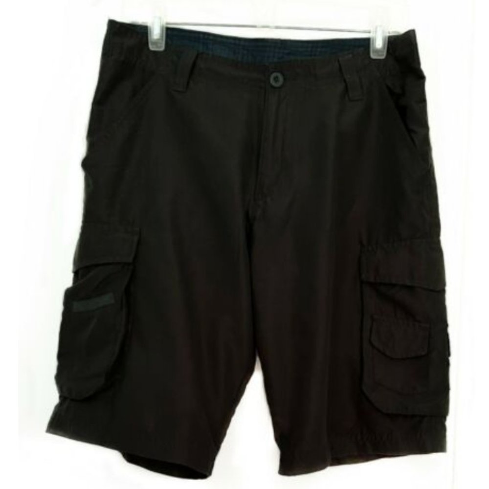 Burnside Mens Black Cargo Shorts Flat Front Lightweight Polyester Outdoor 30